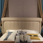 Curved-Top Leather Bed with Channel Tufting and High-Gloss Wooden Side Panels
